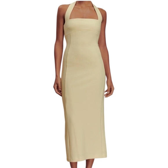 Meshki Amelita Suiting Halter Midi Dress in Pale Yellow - Picture 1 of 13